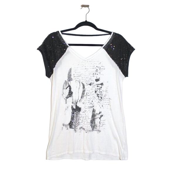 Black Sequin Sparkle T-shirt Blouse Size Medium - Picture 1 of 4